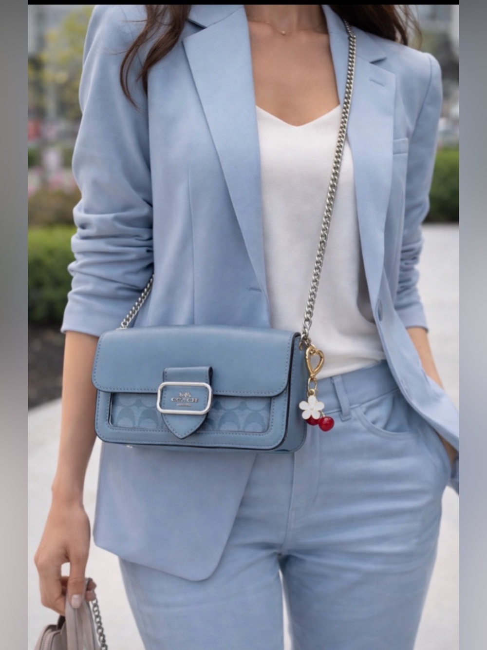 Coach Light Blue Signature Chain Crossbody with Charm